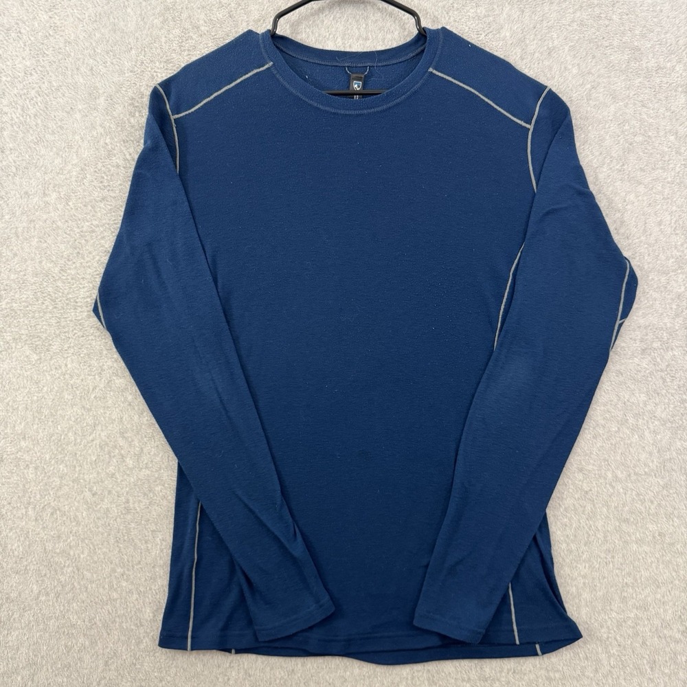 Kuhl Shirt Mens XL Blue Base Layer Crew Neck Stretch Polyester Thumb Holes